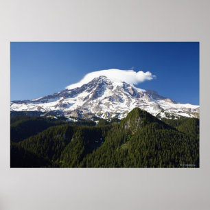 Snow Capped Mountain with Blue Sky & Forest Poster