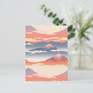 Snow Capped Mountains Golden Sky Watercolor Postcard