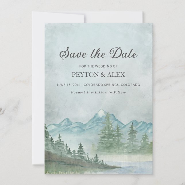 Snow Capped Mountains Lake Painting Wedding  Save  Save The Date (Front)