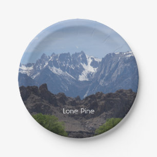Snow capped mountains of Lone Pine Paper Plate