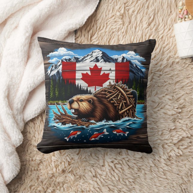 Snow-Capped Peaks, Canadian Beaver, Ocean Cushion (Blanket)