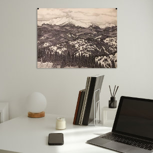 Snow Capped Pikes Peak Pen/Pencil Illustration  Poster