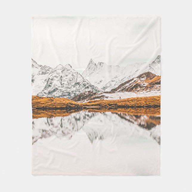 SNOW-CAPPED ROCKY MOUNTAIN UNDER CLOUDY SKY DURING FLEECE BLANKET (Front)