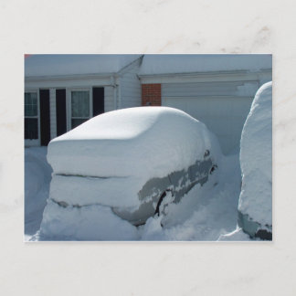 "Snow car" on top of car. Blizzard 2010 Postcard