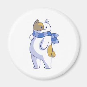 SNOW CAT WITH BLUE STRIPPED SCARF MAGNET