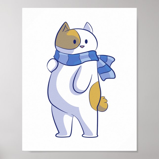SNOW CAT WITH BLUE STRIPPED SCARF POSTER (Front)
