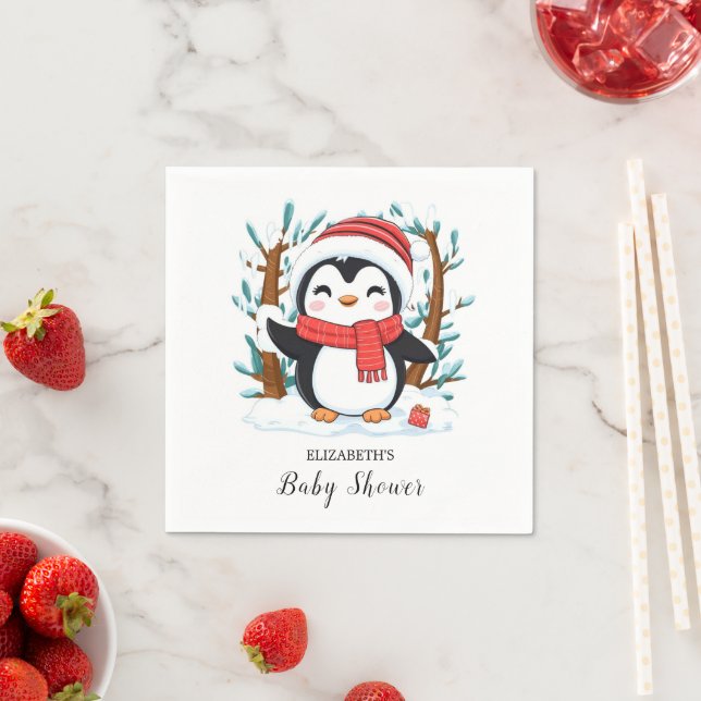 Snow Charming Penguin Baby Shower Napkin (Insitu)