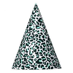 Snow Cheetah Leopard Animal Print in Mint Colour Party Hat