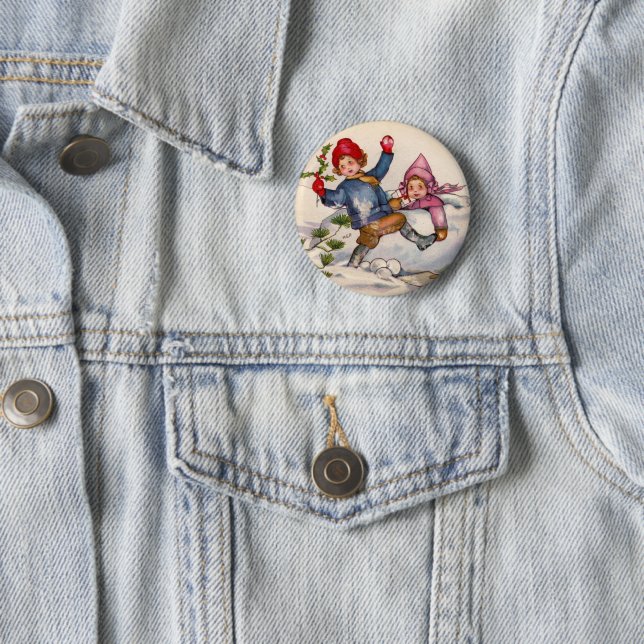 Snow Children Christmas Button (In Situ)