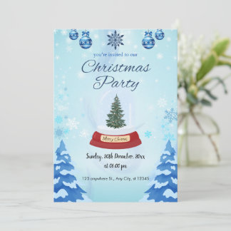 snow christmas party bleu Invitation card 