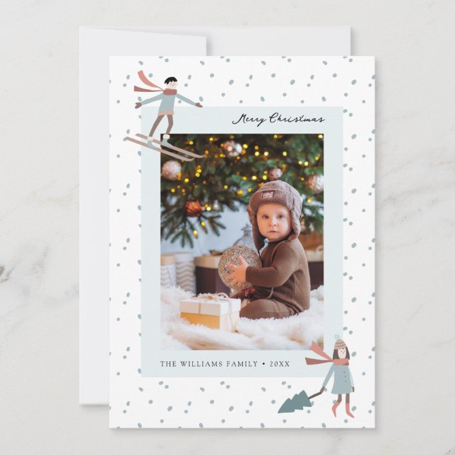 Snow Christmas Photo Holiday Card (Front)