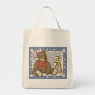 Snow Christmas Teddy and Bunny Tote Bag
