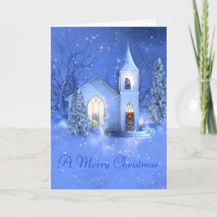 Snow, Church, Christmas Greeting Card