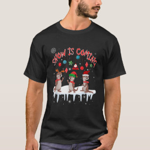 Snow Coming Christmas Three Santa Reindeer Elf Ott T-Shirt
