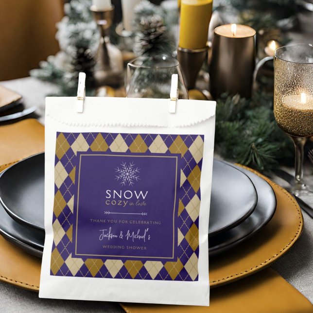 Snow Cosy In Love Argyle Navy & Tan Wedding Shower Favour Bag (Creator Uploaded)