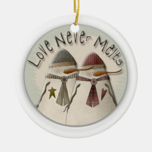 Snow Couple Ceramic Ornament