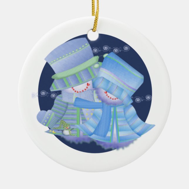 Snow Couple Ceramic Tree Decoration (Front)