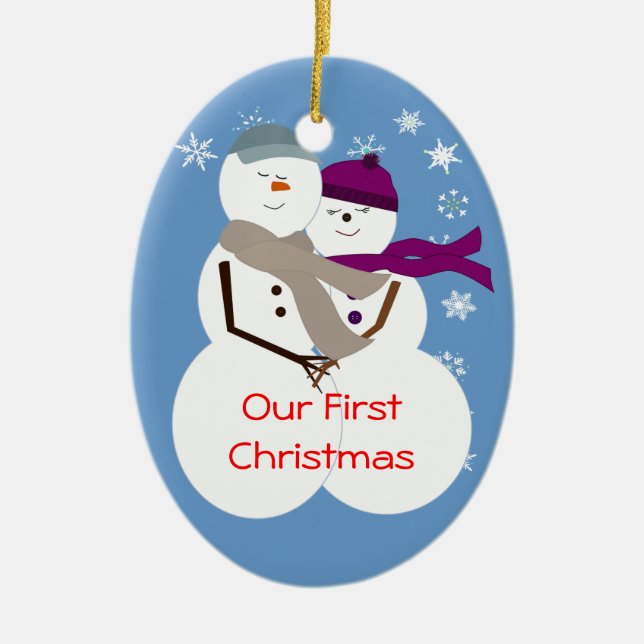 Snow Couple Our First Christmas Ceramic Tree Decoration (Front)
