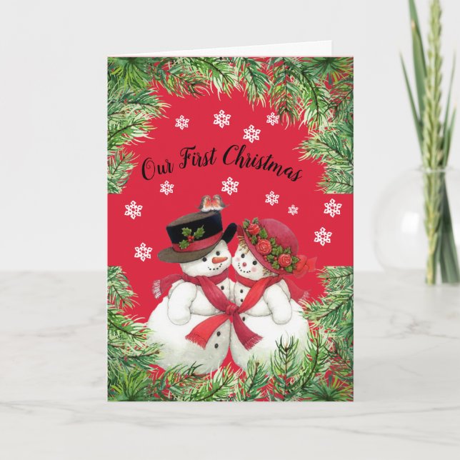 Snow Couple, Our First Christmas Folded Card (Front)