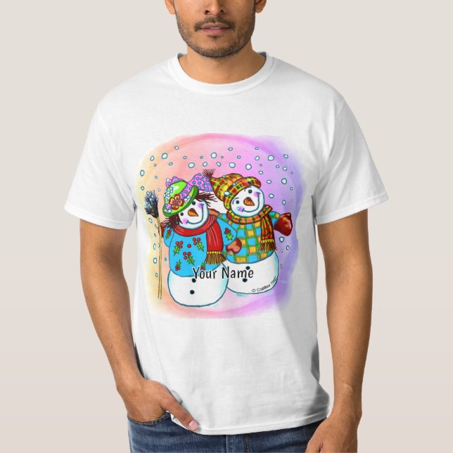 Snow Couple Snowman T-Shirt (Front)