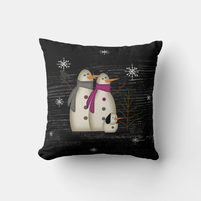 Snow Couple With Dog Pillow(Black) Cushion (Front)