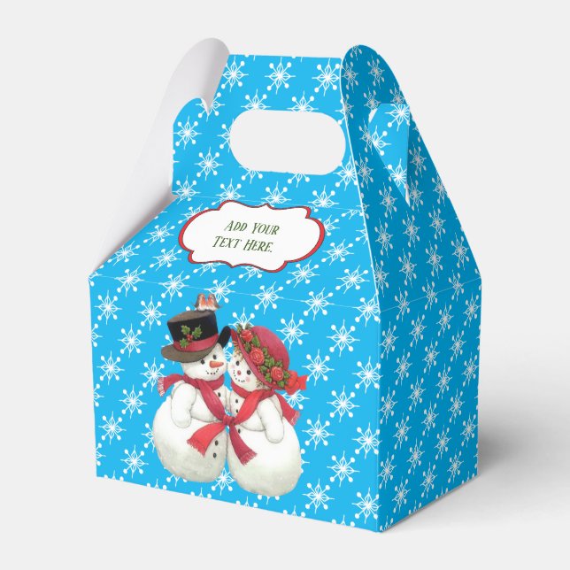 Snow Couple With Snowflake Pattern Favour Box (Front Side)