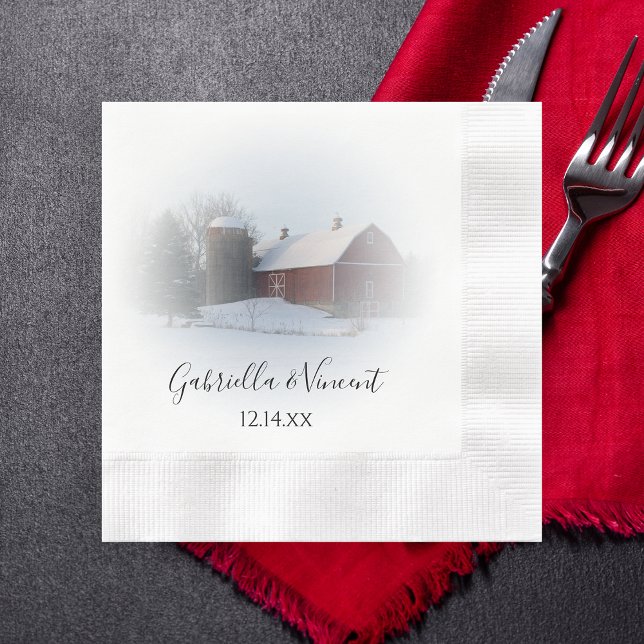 Snow Covered Barn and Silo Winter Country Wedding Napkin (Creator Uploaded)