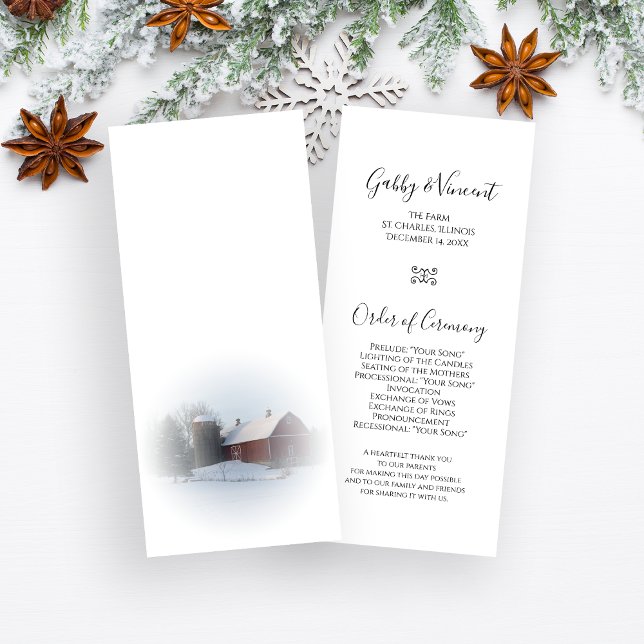 Snow Covered Barn and Silo Winter Wedding Program (Creator Uploaded)