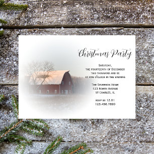 Snow Covered Barn Country Christmas Party Invitation