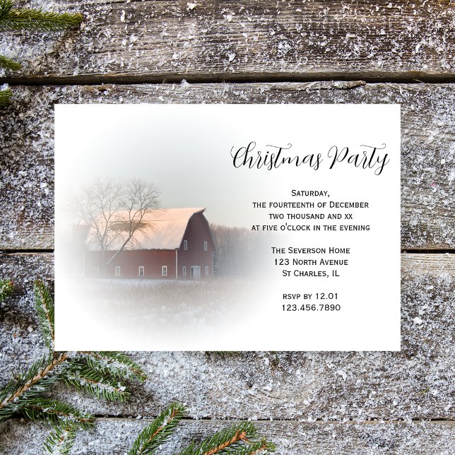 Snow Covered Barn Country Christmas Party Invitation (Creator Uploaded)