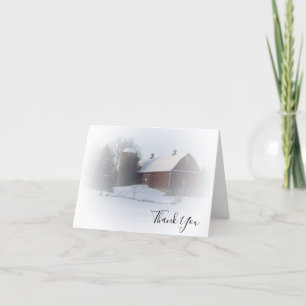 Snow Covered Barn Silo Winter Country Thank You Card