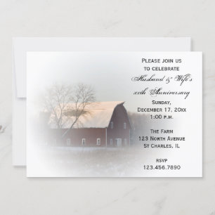 Snow Covered Barn Winter Anniversary Party Invite