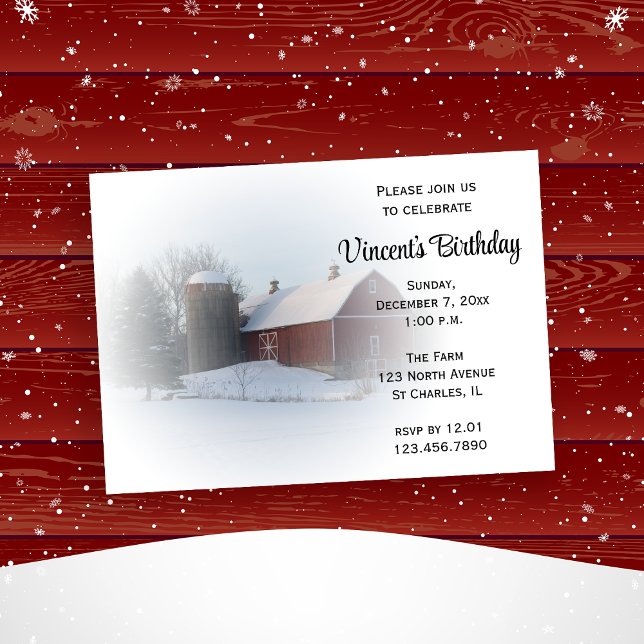 Snow Covered Barn Winter Birthday Party Invitation (Creator Uploaded)