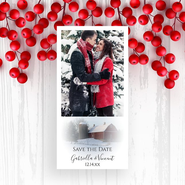 Snow Covered Barn Winter Wedding Save the Date (Creator Uploaded)