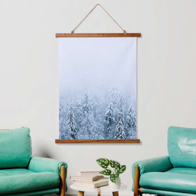 Snow covered beech spruce forest in fog hanging tapestry (Living Room)