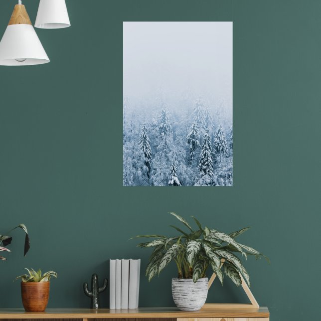 Snow covered beech spruce forest in fog poster (Living Room 1)