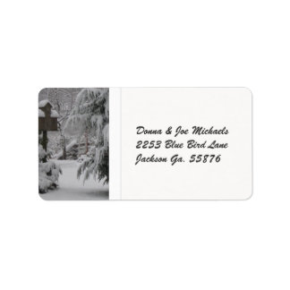 Snow Covered Birdhouse Label