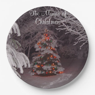 Snow Covered Branches Christmas Lights Paper Plate