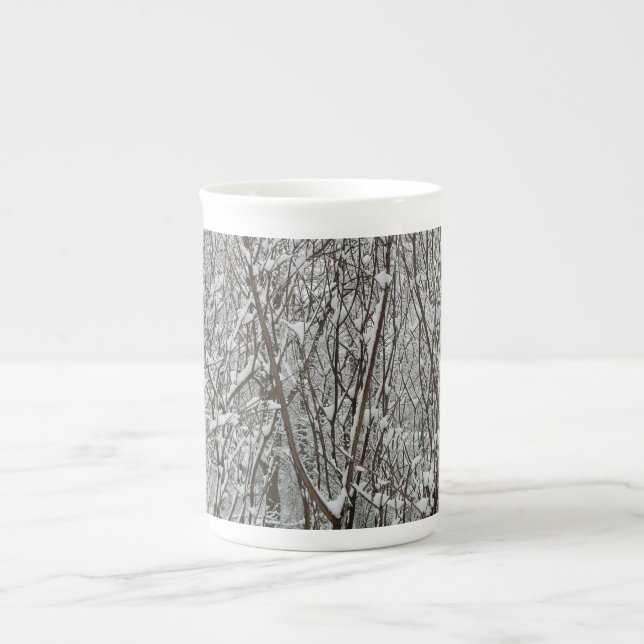 Snow Covered Branches Winter Abstract Bone China Mug (Front)
