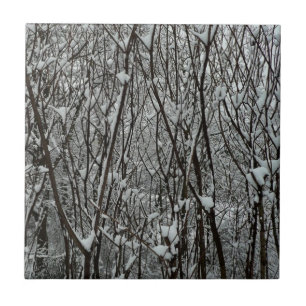 Snow Covered Branches Winter Abstract Ceramic Tile