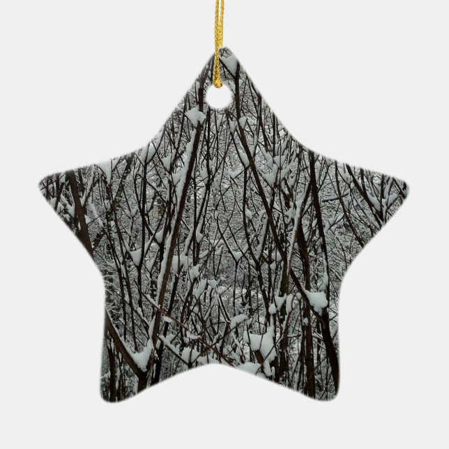 Snow Covered Branches Winter Abstract Ceramic Tree Decoration (Front)