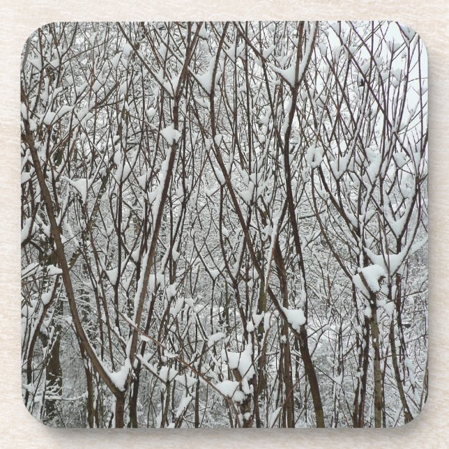 Snow Covered Branches Winter Abstract Coaster (Front)