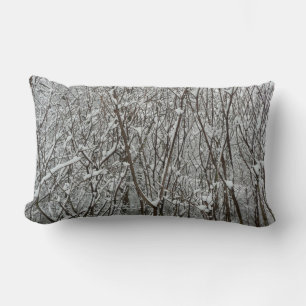 Snow Covered Branches Winter Abstract Lumbar Cushion