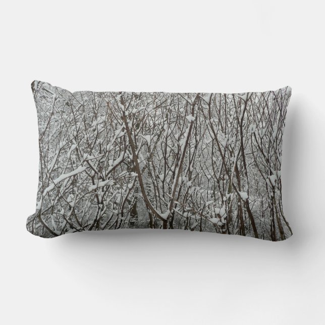 Snow Covered Branches Winter Abstract Lumbar Cushion (Front)