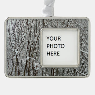 Snow Covered Branches Winter Abstract Silver Plated Framed Ornament