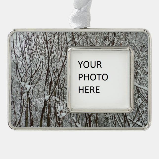 Snow Covered Branches Winter Abstract Silver Plated Framed Ornament (Front)