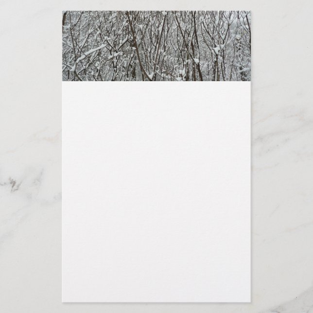 Snow Covered Branches Winter Abstract Stationery (Front)
