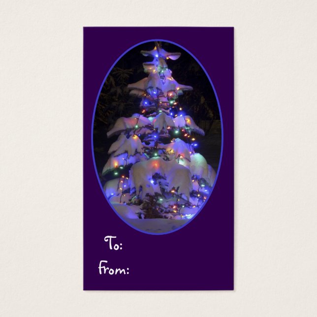 Snow Covered Brightly Lit Christmas Tree (Front)