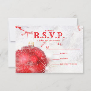 Snow Covered Christmas Baubles Wedding RSVP Card