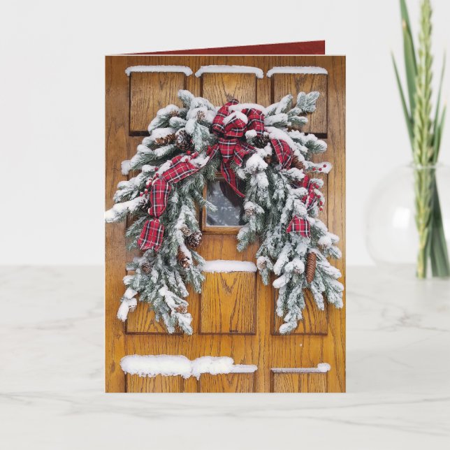 snow covered Christmas pine bough Holiday Card (Front)